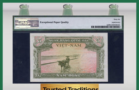 TT PK 0002a 1955 VIETNAM - SOUTH, NATIONAL BANK 5 DONG PMG 66 EPQ GEM UNCIRCULATED
