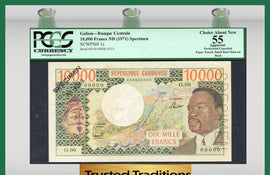 TT PK 0001s 1971 GABON 10000 FRANCS SPECIMEN PCGS 55 CHOICE ABOUT NEW