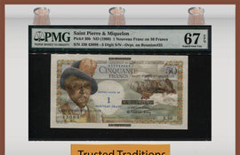 TT PK 30b 1960 SAINT PIERRE & MIQUELON 1 NOUVEAU FRANC PMG 67 EPQ SUPERB GEM UNCIRCULATED