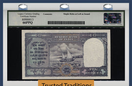 TT PK 24 1943 INDIA RESERVE BANK 10 RUPEES KING GEORGE VI LCG 66 PPQ GEM NEW!