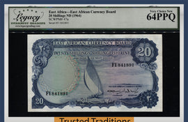 TT PK 47a 1964 20 SHILLINGS EAST AFRICA CURRENCY BOARD BOLD COLORS LCG 64 PPQ