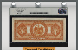 TT PK S132a 1913 MEXICO 5 PESOS LCG 67 PPQ SUPERB GEM NEW TOP POP NONE FINER