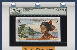 TT PK 8a 1964 FRENCH ANTILLES 10 FRANCS STUNNING LCG 67 PPQ SUPERB TIED AS BEST!