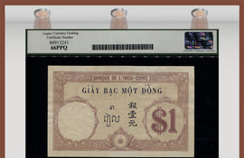 TT PK 48a ND (1921-26) FRENCH INDO-CHINA 1 PIASTRE LCG 66 PPQ GEM FINEST KNOWN