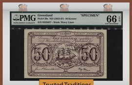 TT PK 0020s 1953-67 GREENLAND 50 KRONER "SPECIMEN" PMG 66 EPQ GEM NONE FINER!