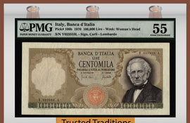 TT PK 100b 1970 ITALY 100000 LIRE "A. MANZONI" PMG 55 ABOUT UNCIRCULATED
