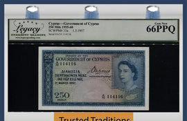 TT PK 33a 1955-60 CYPRUS 250 MILS QUEEN ELIZABETH II LCG 66 PPQ GEM NEW 3 FINER