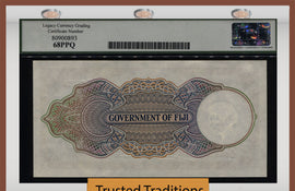 TT PK 38k 1951 FIJI 10 SHILLINGS KING GEORGE VI LCG 68 PPQ SUPERB FINEST KNOWN!!
