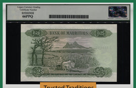 TT PK 32a 1967 MAURITIUS 25 RUPEES QUEEN ELIZABETH II LCG 66 PPQ ONLY ONE FINER