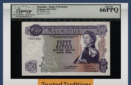 TT PK 33a 1967 MAURITIUS 50 RUPEES ELEGANT QUEEN ELIZABETH II LCG 66 PPQ GEM NEW