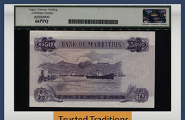 TT PK 33a 1967 MAURITIUS 50 RUPEES ELEGANT QUEEN ELIZABETH II LCG 66 PPQ GEM NEW