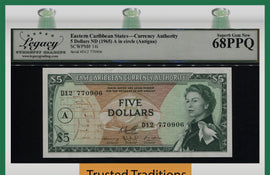 TT PK 14i 1965 EASTERN CARIBBEAN STATES 5 DOLLARS QUEEN ELIZABETH II LCG 68 PPQ
