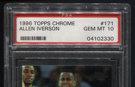 TT 1996 TOPPS CHROME ALLEN IVERSON PHILADELPHIA 76ERS PSA # 171 GEM MINT 10