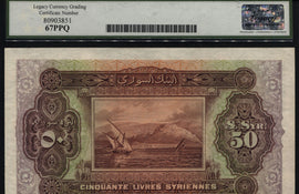 TT PK 9s 1920 SYRIA 50 LIVRES SPECIMEN LCG 67 PPQ TOP POPULATION FINEST KNOWN