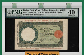 TT PK 1b 1939 50 LIRE ITALIAN EAST AFRICAN SPECIAL SERIES PMG 40 XF ONLY 1 FINER