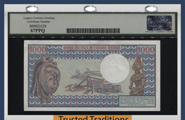 TT PK 3ds 1978-84 GABON 1000 FRANCS SPECIMEN LCG 67 PPQ SUPERB GEM FINEST KNOWN!