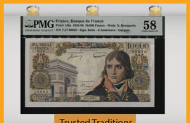 TT PK 136a 1955-56 FRANCE 10000 FRANCS NAPOLEON BONAPARTE PMG 58 CHOICE AU