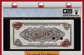 TT PK 6s 1960 RWANDA-BURUNDI 500 FRANCS SPECIMEN BLACK RHINO PCGS 68 PPQ SUPERB!