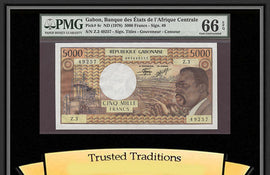 TT PK 0004c 1978 GABON 5000 FRANCS PMG 66 EPQ GEM UNCIRCULATED