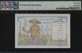 TT PK 54cs 1946 FRENCH INDO-CHINA 1 PIASTRE SPECIMEN PMG 68Q POP 10 NONE FINER!!
