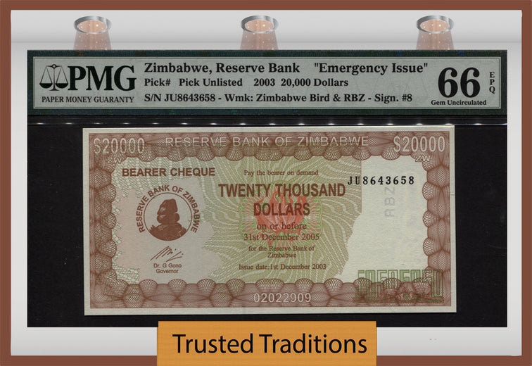 TT PK UNL 2003 ZIMBABWE $20000 