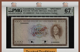 TT PK 52Bs 1982 LUXEMBOURG 1000 FRANCS SPECIMEN PMG 67 EPQ SUPERB FINEST KNOWN!