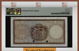 TT PK 52Bs 1982 LUXEMBOURG 1000 FRANCS SPECIMEN PMG 67 EPQ SUPERB FINEST KNOWN!