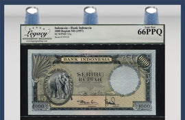TT PK 53a ND (1957) INDONESIA 1000 RUPIAH STUNNING BEAUTY ELEPHANT LCG 66 PPQ