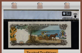 TT PK 39a 1974 BAHAMAS $20 SIGNATURE T.B. DONALDSON PCGS 65 PPQ GEM UNCIRCULATED