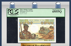 TT PK 0012c 1973-1984 MALI 500 FRANCS "CAMELS" PCGS 69 PPQ SUPERB GEM NEW POP ONE