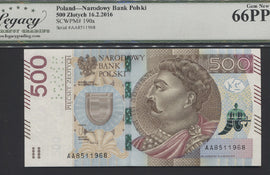 TT PK 190a 2016 POLAND NATIONAL BANK 500 ZLOTYCH KING SOBIESKI LCG 66 PPQ GEM!