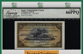 TT PK 10d 1946-50 EGYPT NATIONAL BANK 25 PIASTRES FULLY ORIGINAL LCG 66 PPQ GEM