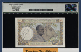 TT PK 38s 1943 FRENCH WEST AFRICA 25 FRANCS SPECIMEN LCG 66 PPQ TOP POPULATION