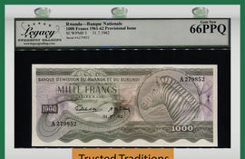 TT PK 5 1961-62 RWANDA 1000 FRANCS LCG 66 EPQ SCARCE ONLY GEM EXAMPLE KNOWN!