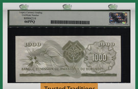 TT PK 5 1961-62 RWANDA 1000 FRANCS LCG 66 EPQ SCARCE ONLY GEM EXAMPLE KNOWN!