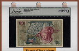 TT PK 48 1952 INDONESIA 1000 RUPIAH STUNNING BEAUTY LCG 65 PPQ GEM NEW