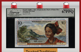 TT PK 8a 1964 FRENCH ANTILLES 10 FRANCS STUNNING LCG 67 PPQ SUPERB TIED AS BEST!