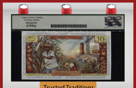 TT PK 8a 1964 FRENCH ANTILLES 10 FRANCS STUNNING LCG 67 PPQ SUPERB TIED AS BEST!