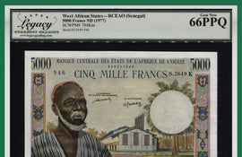 TT PK 704Km ND WEST AFRICAN STATES / SENEGAL 5000 FRANCS LCG 66 PPQ GEM NEW