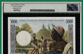 TT PK 704Km ND WEST AFRICAN STATES / SENEGAL 5000 FRANCS LCG 66 PPQ GEM NEW