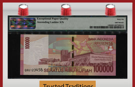 TT PK 146b 2004 INDONESIA 100000 RUPIAH LADDER SERIAL # 123456 PMG 66 EPQ GEM