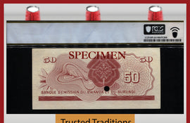 TT PK 4s 1960 RWANDA-BURUNDI 50 FRANCS BEAUTIFUL SPECIMEN RARE LIONESS PCGS 64