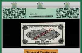 TT PK 002s 1960 RWANDA-BURUNDI 10 FRANCS SPECIMEN LOW SERIAL 5 PCGS 66 PPQ GEM NEW