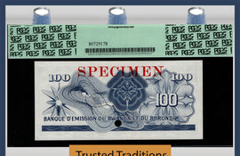 TT PK 005s 1960-62 RWANDA-BURUNDI 100 FRANCS SPECIMEN ZEBU PCGS 65 EPQ GEM NEW