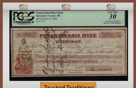 TT 1864 PENNSYLVANIA MINING CO. $82 CHECK WHAT THE SAM HILL PCGS 30 VERY FINE!