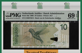 TT PK 028d 2006 NETHERLANDS ANTILLES 10 GULDEN BIRD PMG 69 EPQ SUPERB NONE FINER