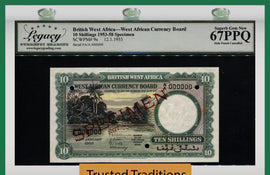 TT PK 009s 1953-58 BRITISH WEST AFRICA 10 SHILLINGS SPECIMEN LCG 67 PPQ SUPERB GEM