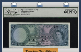 TT PK 051b 1961 FIJI 5 SHILLINGS QUEEN ELIZABETH II LCG 68 PPQ SUPERB GEM POP ONE