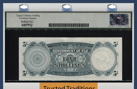 TT PK 051b 1961 FIJI 5 SHILLINGS QUEEN ELIZABETH II LCG 68 PPQ SUPERB GEM POP ONE