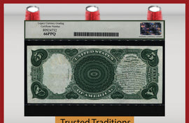 TT FR 85 1907 $5 LEGAL TENDER LARGE RED SEAL WOODCHOPPER LCG 66 PPQ GEM NEW